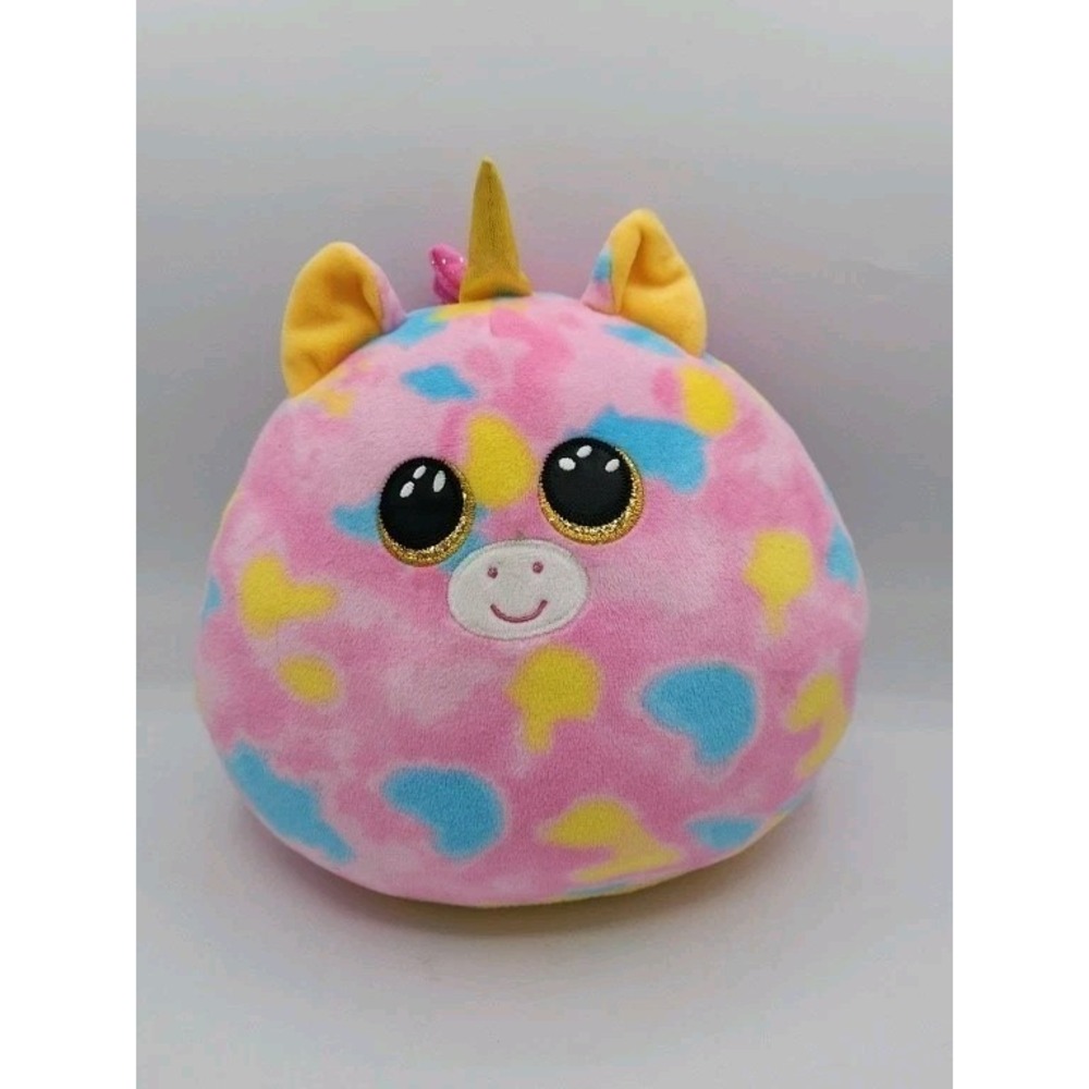 TY Squish-a-Boos Fantasia Unicorn Plush 10" Sparkle Eye Camo Pink Stuffed Animal